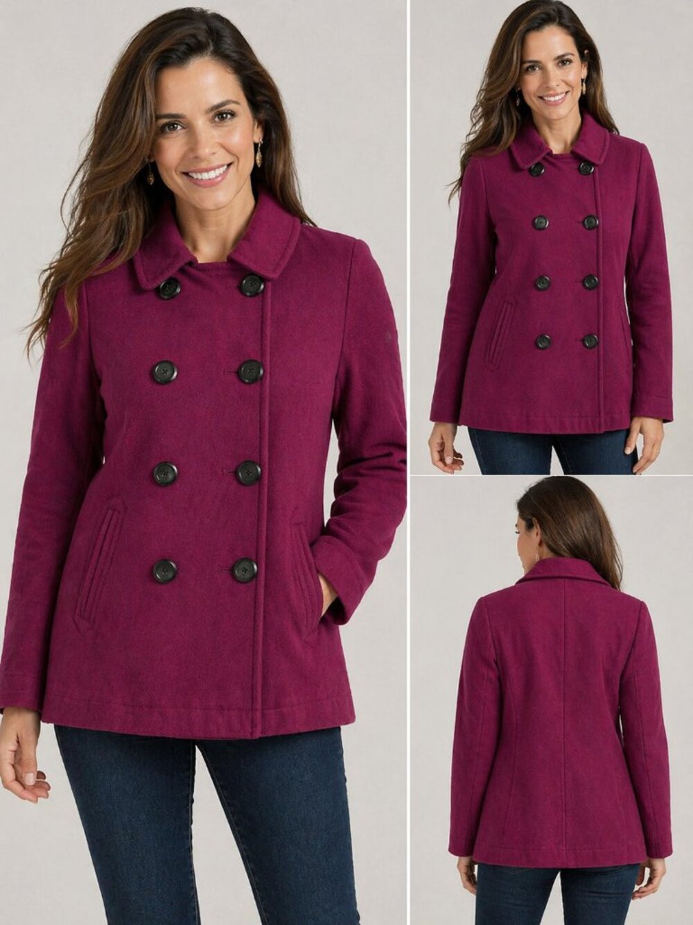 Old Navy Peacoat Jacket Double Breasted Wool Blend Purple Petite S